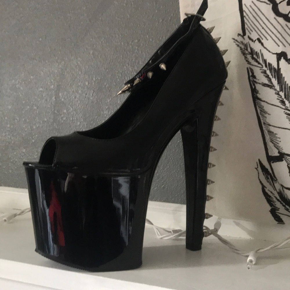 pleaser spiked peep toe heels